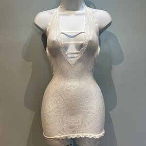 White Fishnet Halter Dress Lingerie NWOT
